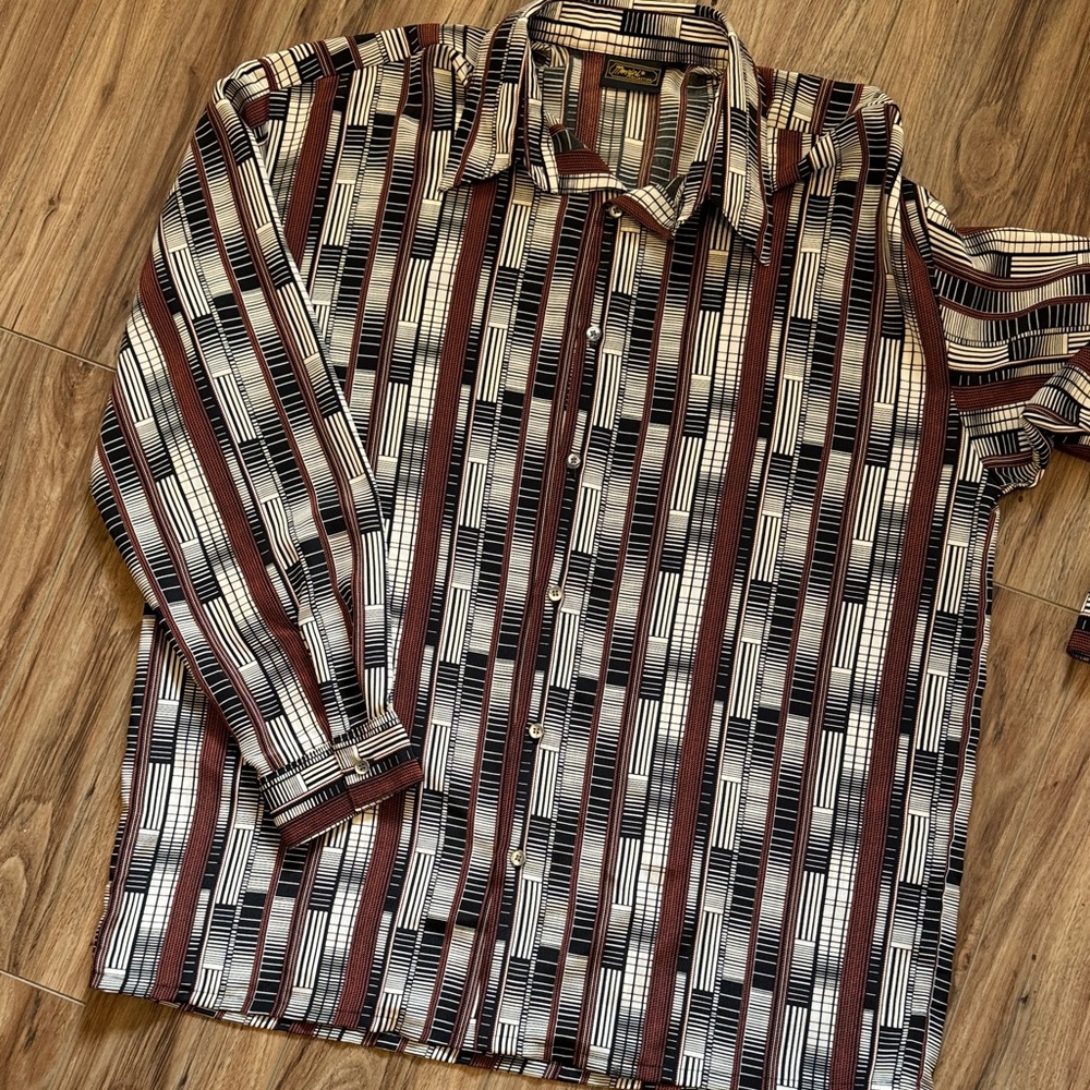 Striped Men's Casual Shirt - Black, White, and Brown